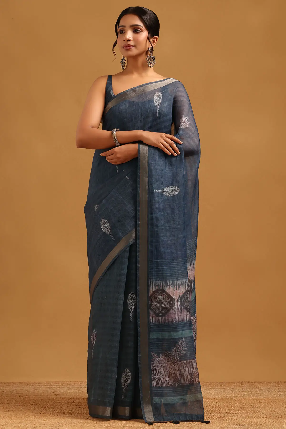 Indigo Chanderi Batik Printed Saree